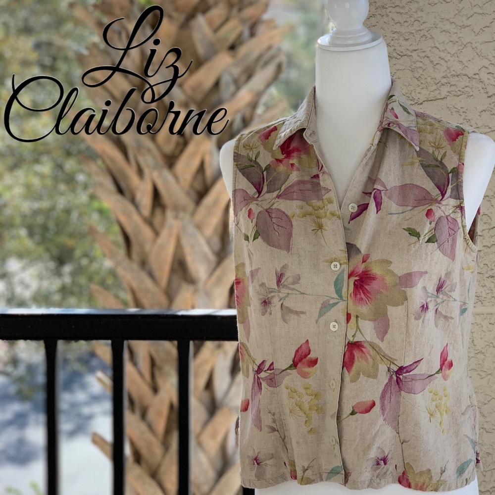 LIZ CLAIBORNE SPORT LINEN BLEND SLEEVELESS BLOUSE